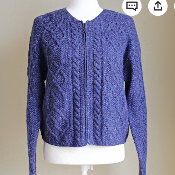 Icelandic Designs Blue Zip Cardigan Sweater, Womens M, Wool Blend Fisherman - Picture 1 of 11